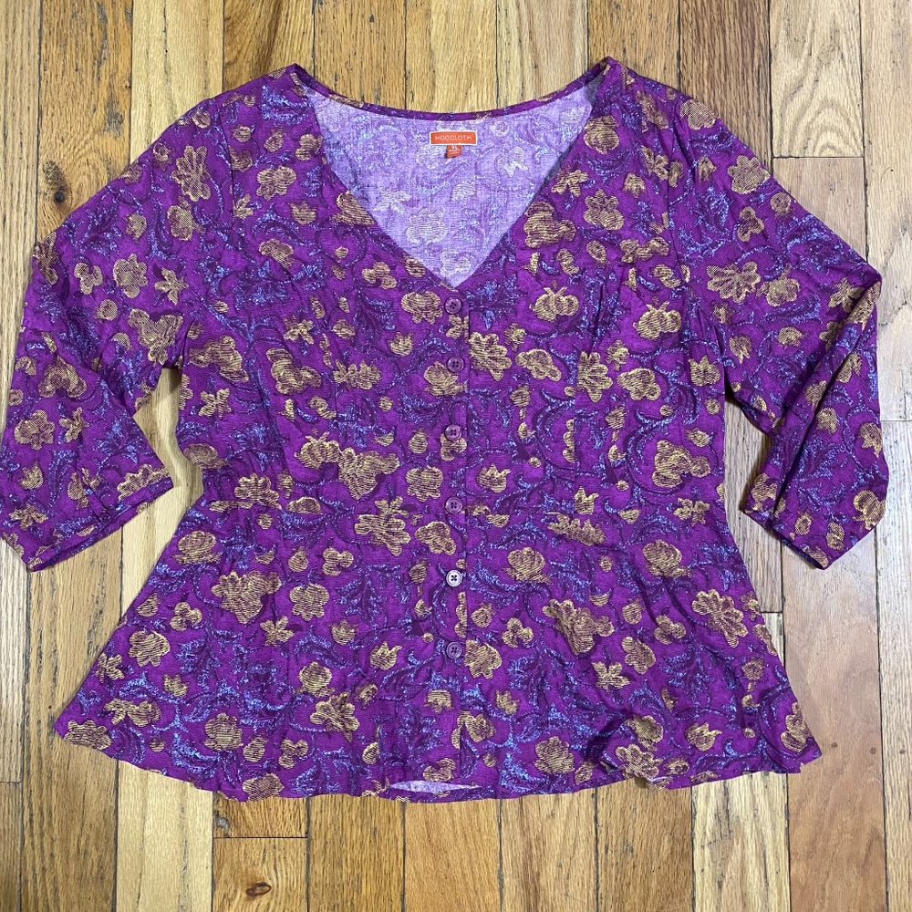 Modcloth Purple Floral Print Tie Blouse Size XL